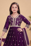 Wine Sequins Work And Zari Embroidered Ethnic Gown For Girls