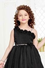 Black Gown With Floral Embellished And Stone Waist Band For Girls