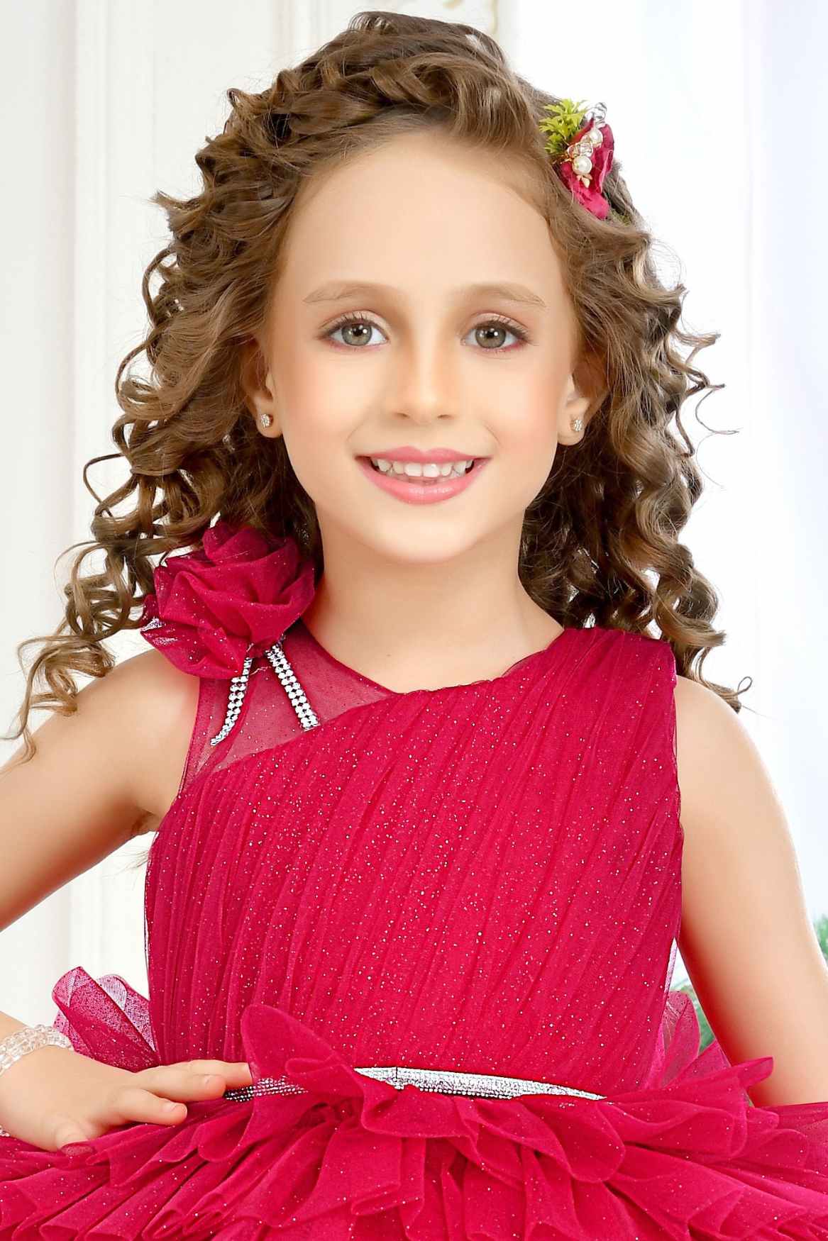 Bold Rani Pink Layered High-Low Partywear Frock For Girls