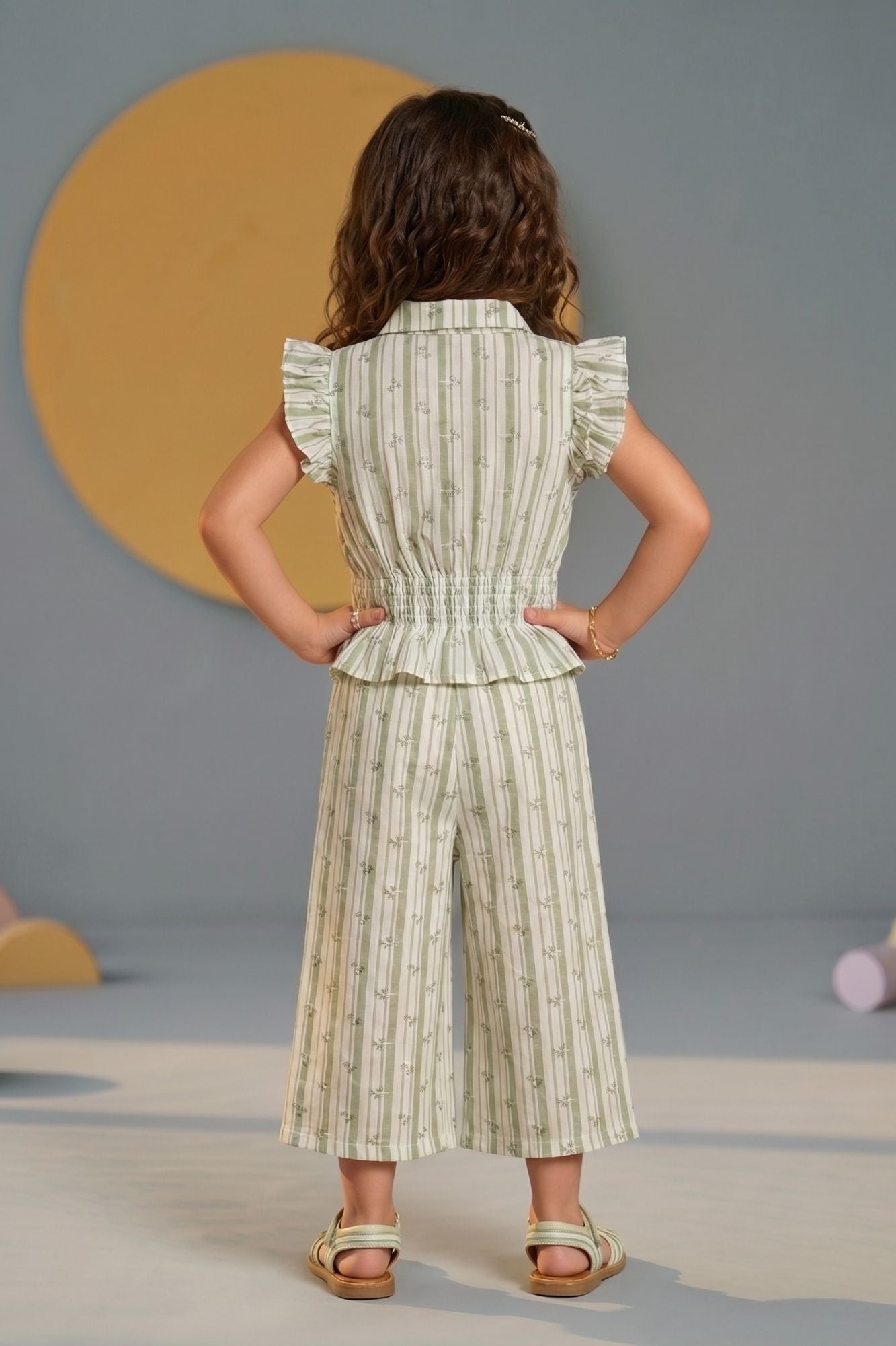 Sage Green Striped Lace Detail Co-Ord Set
