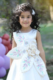 White Satin Gown with 3D Floral Embellished And Embroidery Gown For Girls