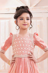 Peach Sequins Work And Embroidered Ethnic Gown For Girls