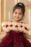 Girls Maroon Sequin Embellished Ruffle Party Frock
