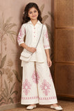 Girls Cream With  Pink Embroidered  Printed Kurta Palazzo Set Set For Girls