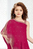Designer Rani Pink Embellished One-Shoulder Palazzo Set For Girls