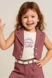 Pink Co-ord Set with Waistcoat And Belted Pants For Girls