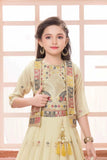 Cream Embroidered Lehenga Choli with Jacket For Girls