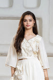Designer Cream Embroidered Palazzo Set with Potli Bag for Girls