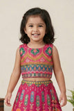 Rani Pink and Orange Embroidered Lehenga Choli with Dupatta For Girls