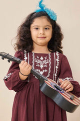 Maroon Casual Frock With Embroidery Work For Girls