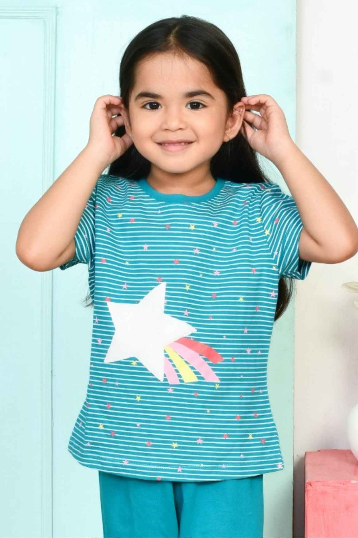 Soft & Stylish Blue Star Printed Night Suit Set for Girls