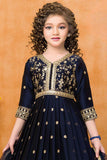 Navy Blue Sequins Work And Zari Embroidered Ethnic Gown For Girls