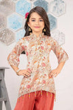 Cream Printed And Sequin Top And Peach Bottom Set For Girls