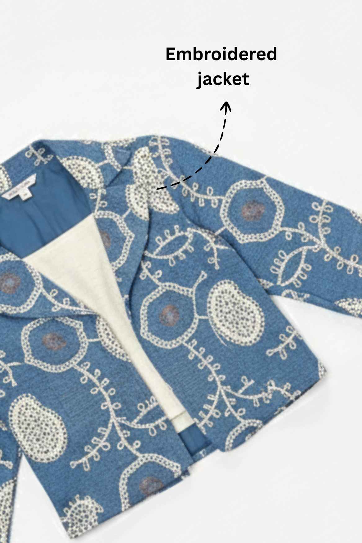 Blue Embroidered Jacket & Cream Co-Ord Set For Girls