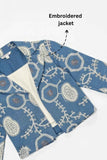 Blue Embroidered Jacket & Cream Co-Ord Set For Girls