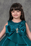 Teal Blue Party Dress with Oversized Bow And Stone Brooch For Girls