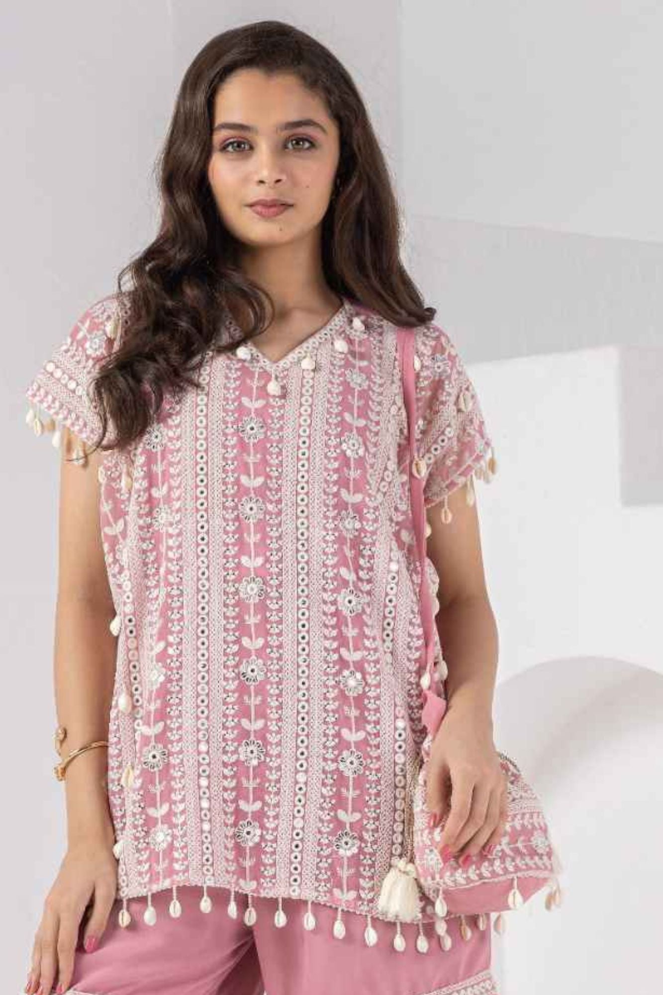 Girls Dusty Pink Embroidered Palazzo Set