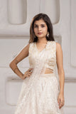 Ivory Sequin Embroidered Lehenga Set with Net Dupatta For Girls