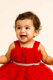 Red Frock With Ruffled Embellished For Girls