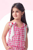 Trendy Pink Printed And Bow Embellished Top And Shorts Set For Girls