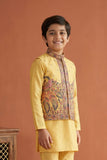 Mustard Yellow Embroidered Kurta Set with Nehru Jacket For Boys