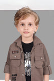 Brown And Black 3-Piece Utility Style Set with Cargo Pants For Boys