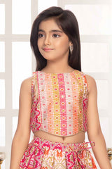 Rani Pink Sleeveless And Bandhani Printed Lehenga Choli Set For Girls