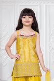 Mustard Yellow Embroidered Kurta Dhoti Set with Dupatta For Girls
