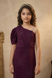 Girls Wine Purple One Shoulder Embellished Party Gown
