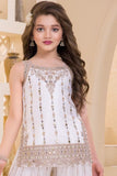 Cream Designer Embroidered Palazzo Set For Girls
