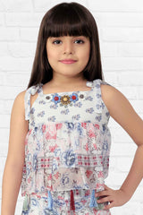 Cream Floral Printed Casual Co Ord Set For Girls