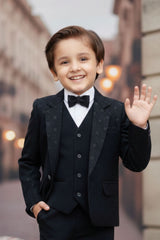 Navy Blue Tuxedo With Navy Blue Pant And Waistcoat Set For Boys