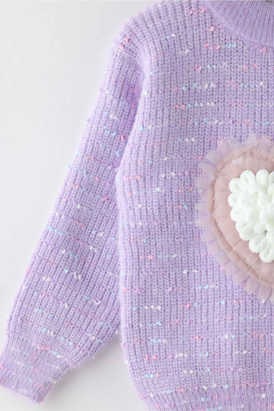 Purple Pullover With Heart Embroidery For Girls