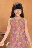Pink And Pista Green Floral Woven Silk Patiala Set with Dupatta For Girls