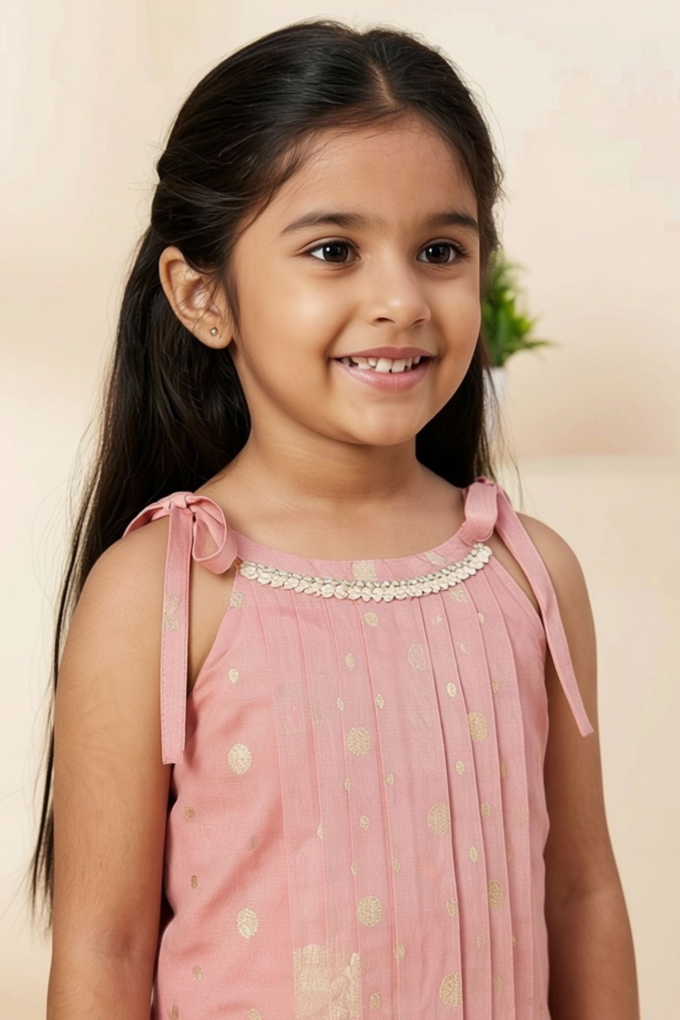Girls Pink Sleeveless Dress with Pintuck Pleats
