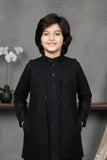 Black Sequins Embroidered Kurta Pajama Set with Ethnic Jacket for Boys