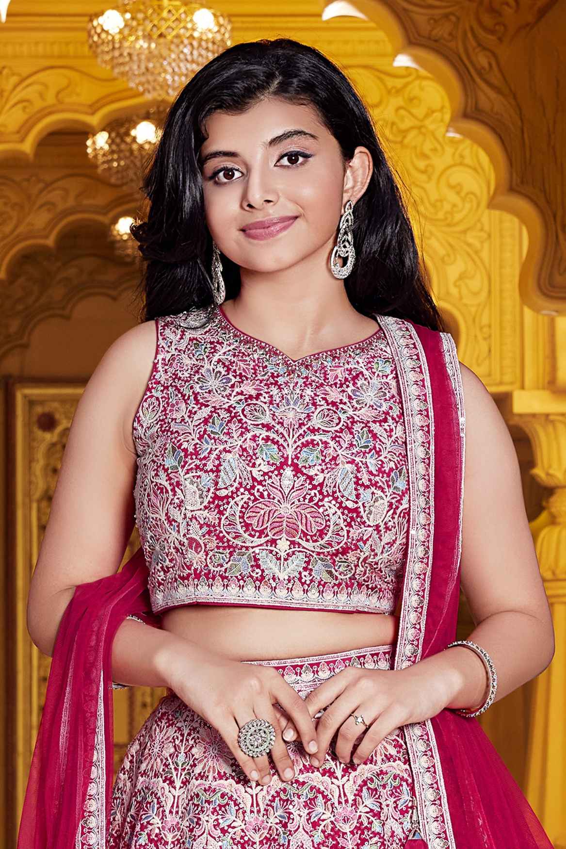 Red Sequin And Thread Embroidery Work Lehenga Choli Set For Girls
