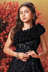 Elegant Black Sequined Partywear Gown For Girls