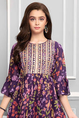 Purple Floral Printed And Embroidered Palazzo Sets For Girls