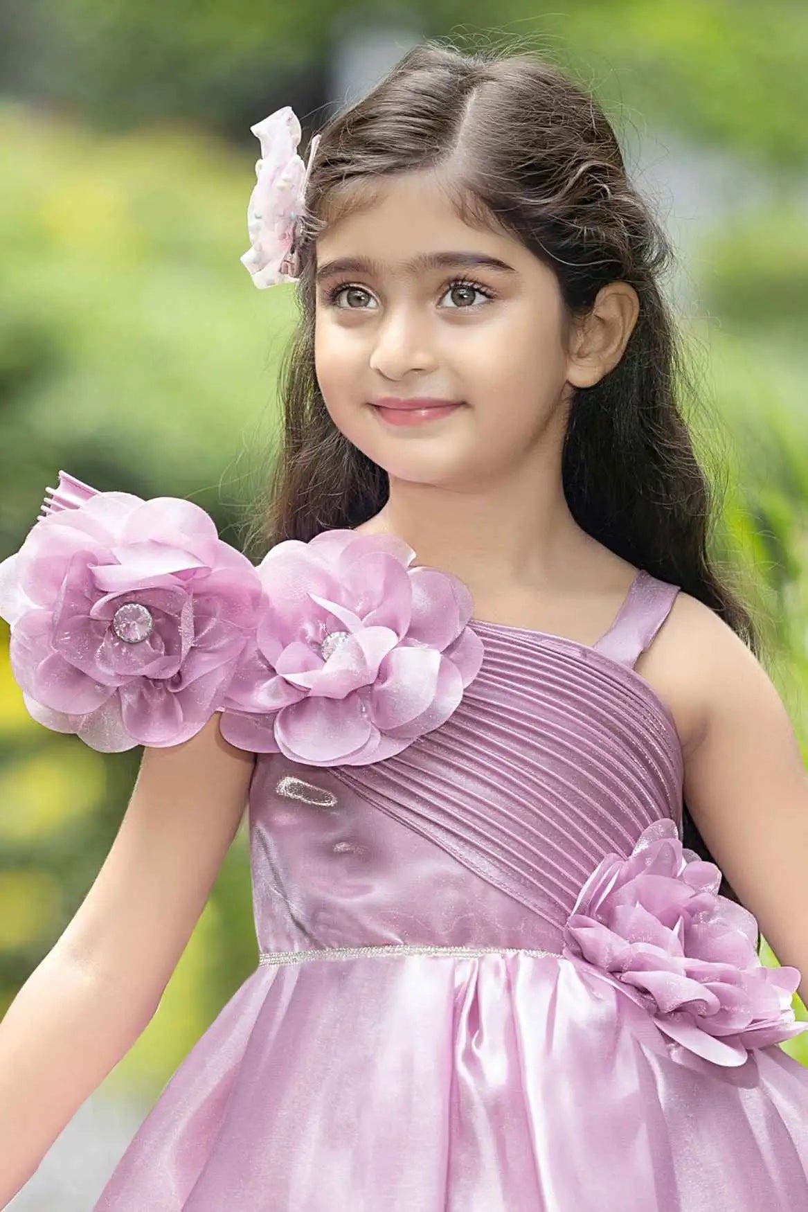 Onion Pink Floral Embellished Party Wear Gown For Girls