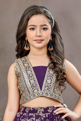 Violet Sequins Work And Zari Embroidered Lehenga Choli For Girls