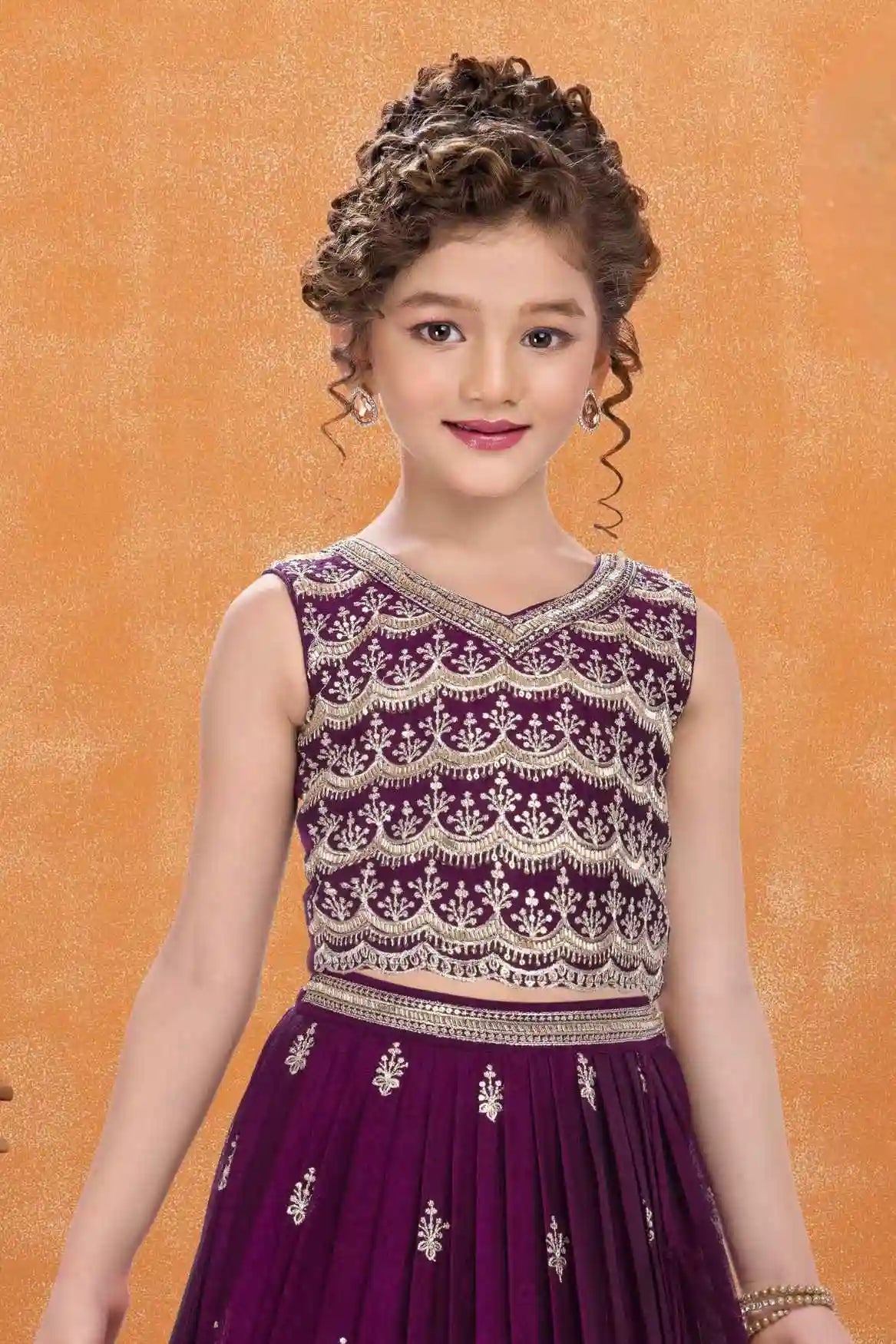 Elegant Wine Sequins Embroidered Lehenga Choli With Dupatta For Girls