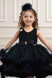 Black Net Party Wear Tailback Frock Embellished With Bow For Girls - Lagorii Kids