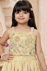 Girls Fawn Floral Embroidered Lehenga Choli with Dupatta