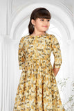 Mustard Printed Straight Kurta And Pant Set For Girls