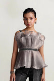 Metallic Ash Grey Pleated Top with Pants For Girls