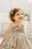 Beige Embroidered Fit And Flare Frock For Girls