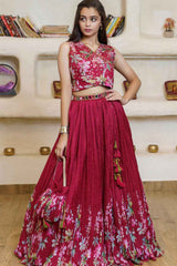 Maroon Sleeveless And Mirror With Sequin Embroidered Lehenga Choli For Girls