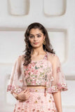 Dreamy Blush Pink 3-Piece Embroidered Lehenga Set with Cape For Girls