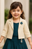 Teal Pleated Skirt Set with Cream Crochet Jacket For Girls